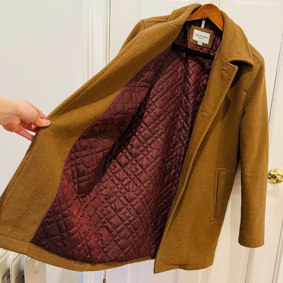 Cole Haan Signature Men's Button Up Wool Coat Size Large Color Camel - Picture 6 of 16